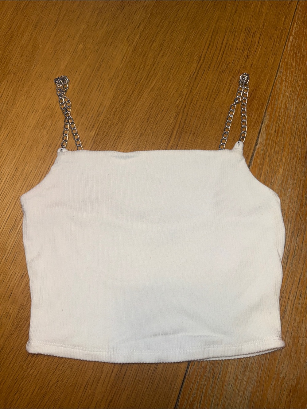 G by Guess White Cropped Camisole with Silver Chain Straps